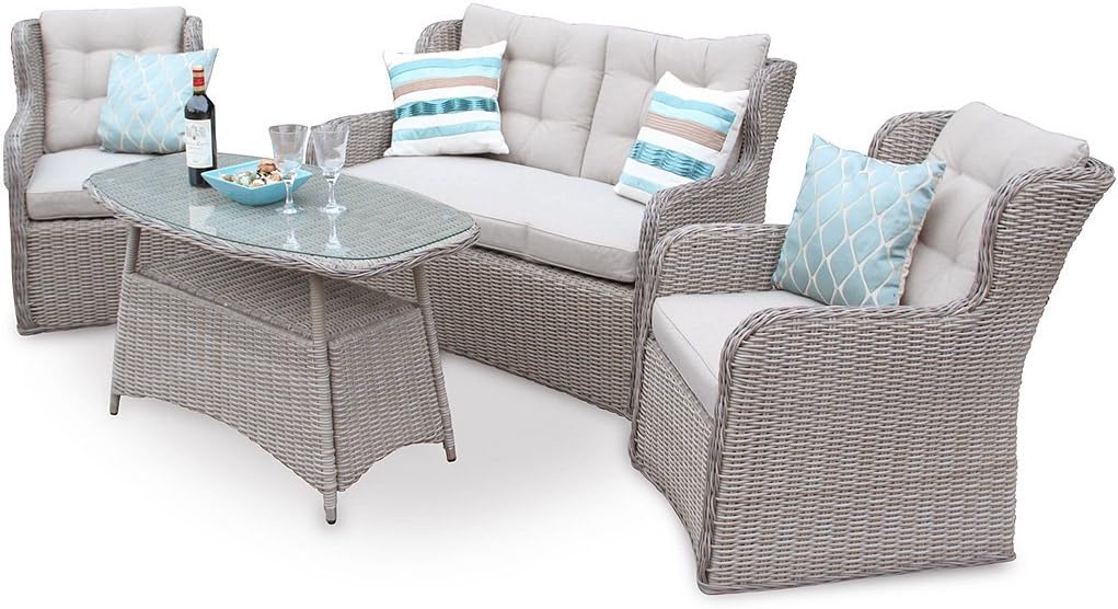Royal Winchester High Back 4 Seater Rattan Sofa Outdoor Set - Cappuccino
