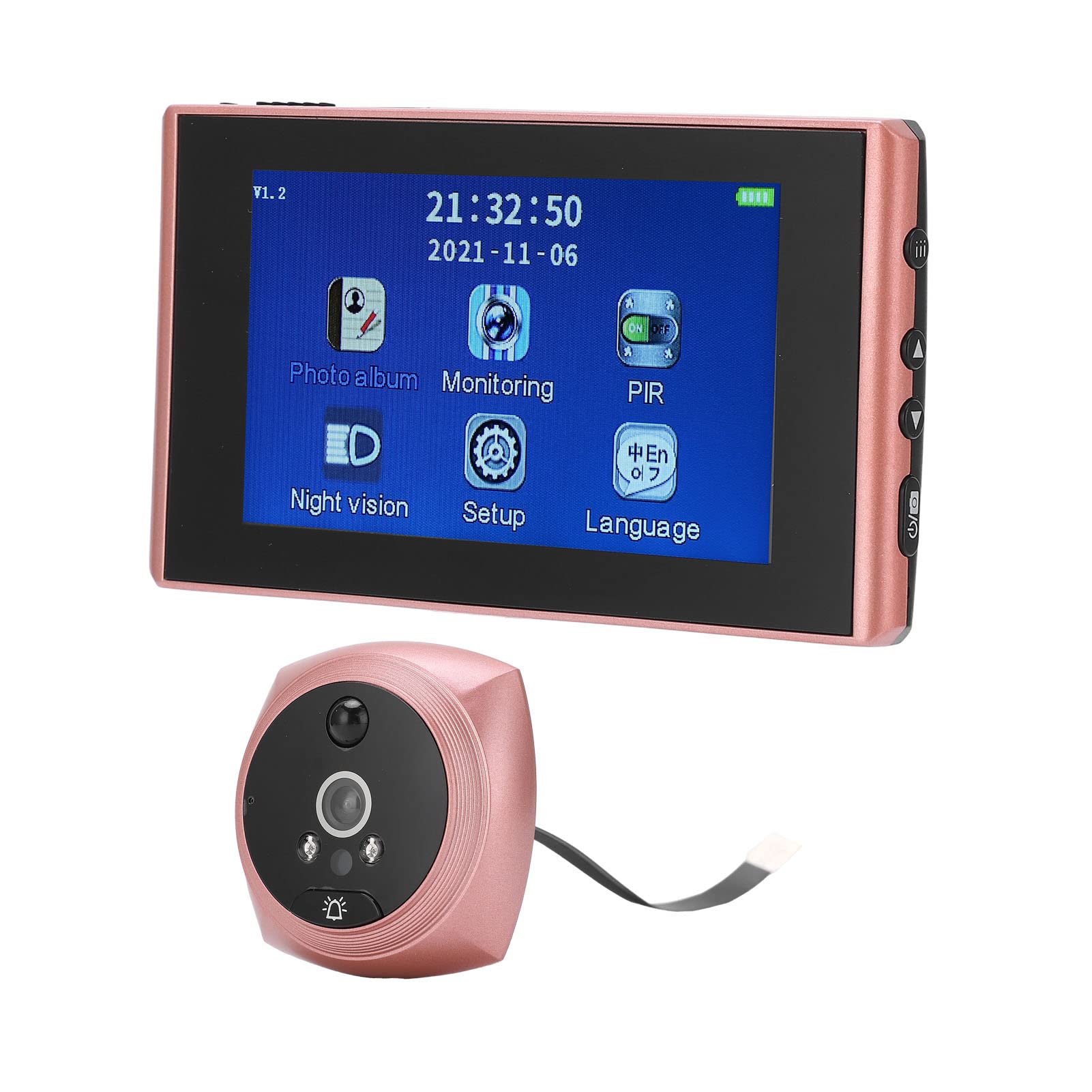 XINL Visor de Mirilla de Timbre, Visor Digital de Puerta PIR Detección de Movimiento Visión Nocturna infrarroja Almacenamiento automático Pantalla de 4.3 Pulgadas para Seguridad en el hogar