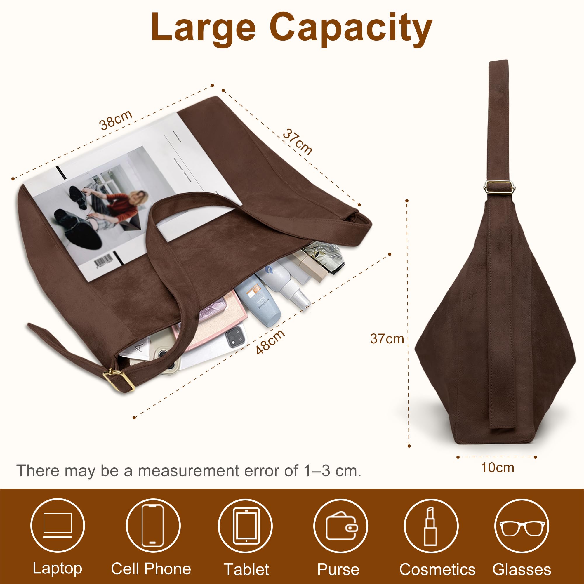 Borsa a Spalla Donna in Suede Finto Borsetta Scamosciata Hobo Tote Pelle Shopper Tracolla Elegante, Retro e Raffinata per Lavoro, Ufficio, Università, Viaggi e Tempo Libero