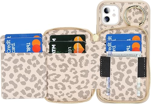 Miniatura 5 de Funda tipo cartera con tarjetero para iPhone 11, funda para iPhone 11, con cremallera y ranura para soporte, para mujeres y hombres, 6.1 pulgadas,