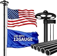MXQMKL 20FT Heavy Duty 12 Gauge Solar Flagpole Kit with 136 LED Lights, IP67 Waterproof Aluminum Pole & 3x5 American Flag, Black