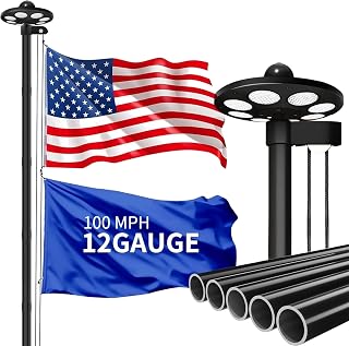 MXQMKL 20FT Heavy Duty 12 Gauge Solar Flagpole Kit with 136 LED Lights, IP67 Waterproof Aluminum Pole & 3x5 American Flag, Black