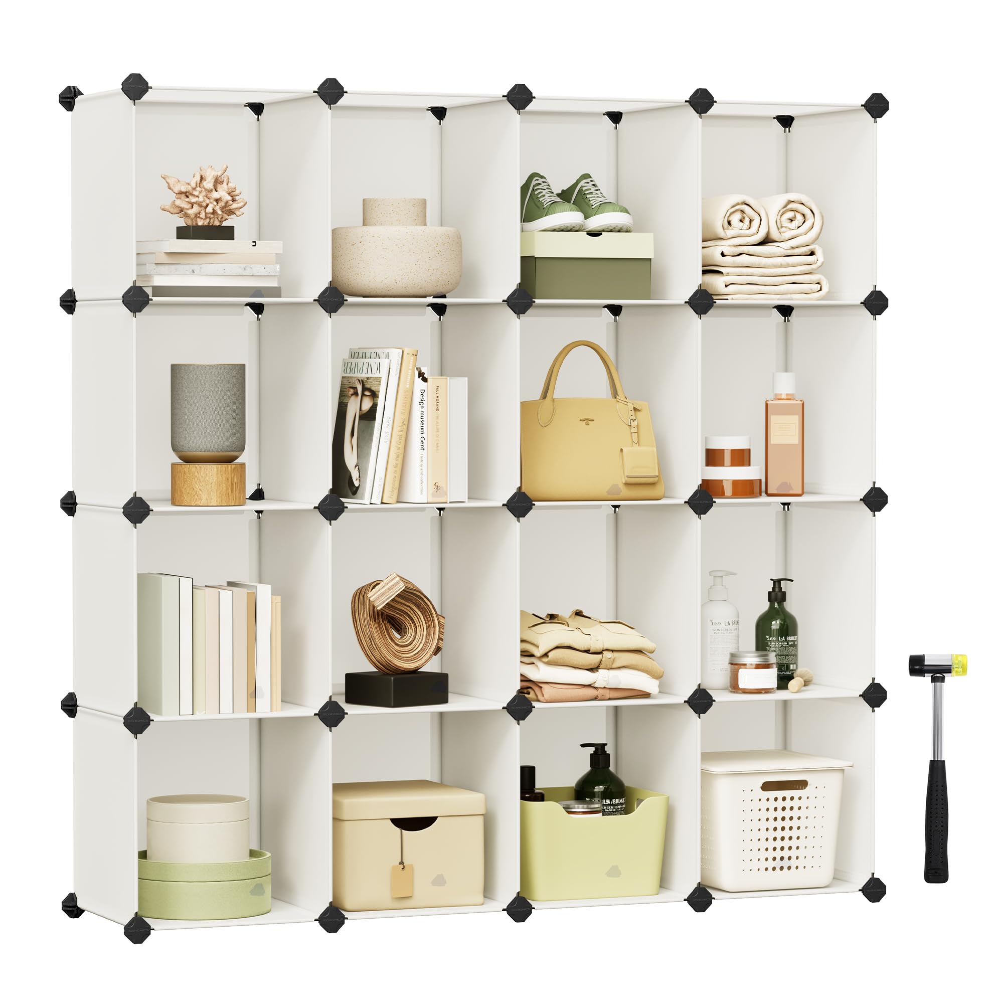 DIY 16-Cube Plastic Storage Unit, Cream White