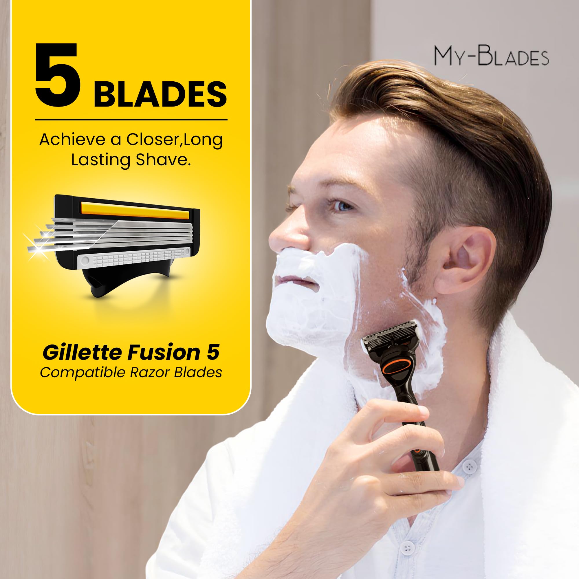 Żyletki kompatybilne z Gillette Fusion 5, My-Blades 16 wkładów z 5 ostrzami, wymienne wkłady do maszynki dla mężczyzn, mało plastiku i ekologiczne, powłoka platynowa