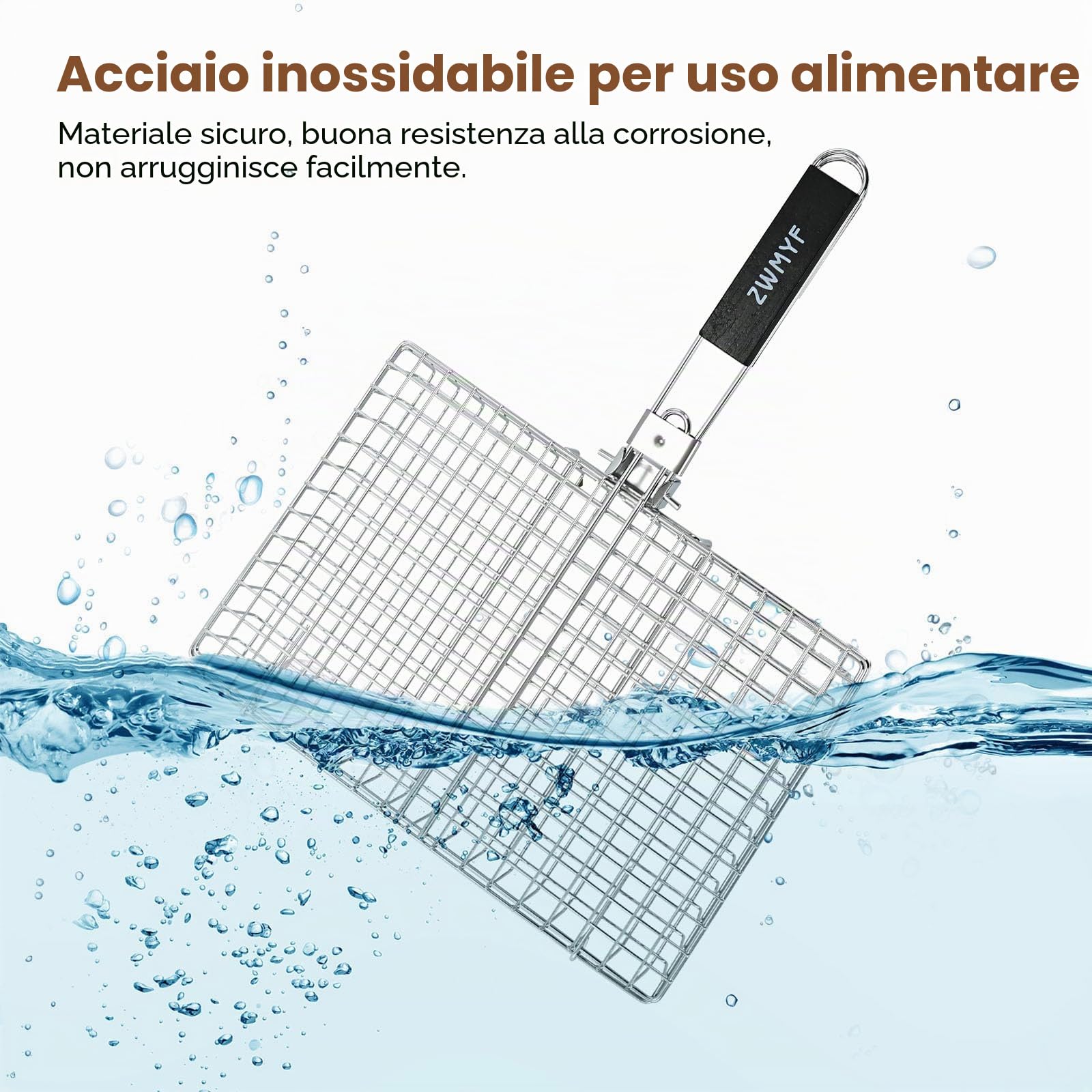 Robusto cestino per barbecue in acciaio inox per campeggio e barbecue: griglia pieghevole portatile con manico rimovibile, rete antiaderente per pesce, verdure, gamberetti, hamburger e altro