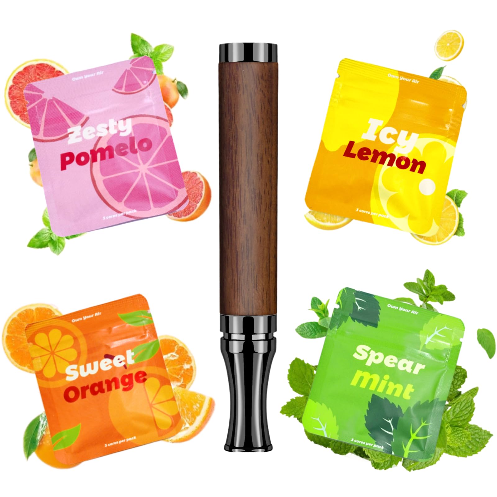 Dispositivo d'aria aromatizzato di spicco con 4 confezioni di nuclei a base vegetale, elimina naturalmente le cattive abitudini | Strumento di supporto tascabile per abitudini da viaggio (palissandro