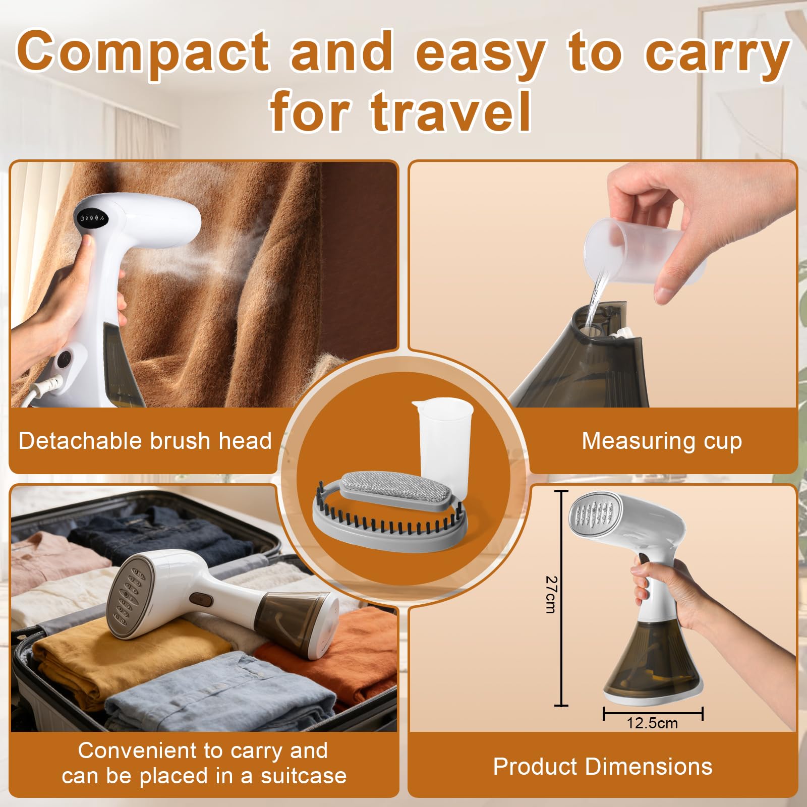 Ferro da Stiro Verticale, 1600W Stiravapore Portatile, Riscaldamento Rapido 20 Secondi, Serbatoio Grande da 320 ml, 3 Modalità Vapore, Compatto e Portatile per Casa, Ufficio, Viaggi
