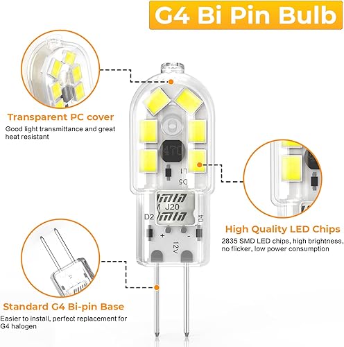 Miniatura 10 de YUIIP Bombilla LED G4, ACDC 12V JC G4 Bi Pin Bulb, Reemplazo de bombilla halógena G4 de 20 W, bombilla blanca cálida de 3000 K, no regulable,