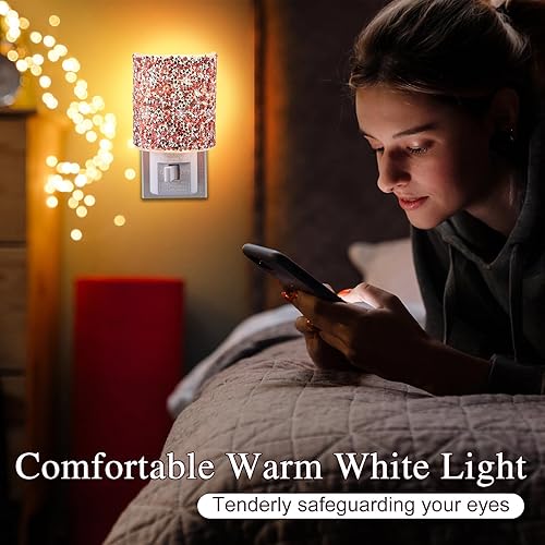 Miniatura 6 de Luz nocturna LED enchufable a la pared, luz nocturna de cristal con interruptor de encendidoapagado manual, luz nocturna blanca cálida con enchufe
