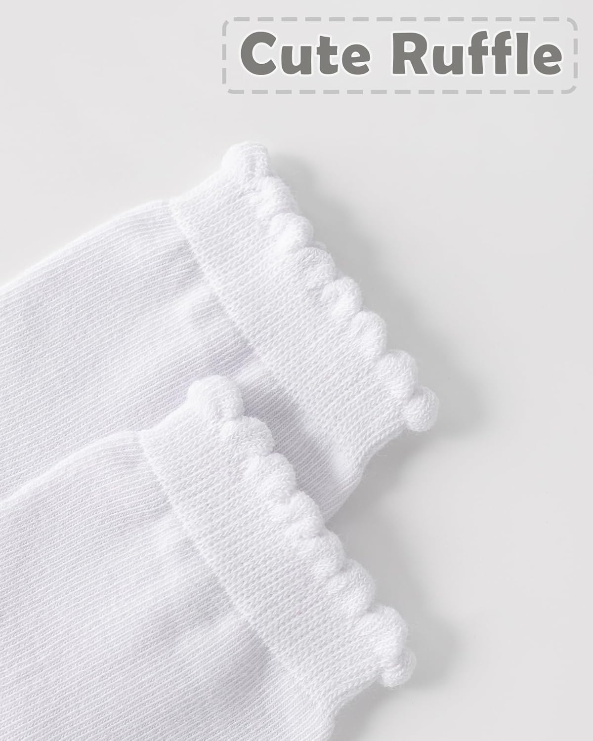 4-10Y Girls Ruffle White Cotton School Uniform Socks Cute Crew Ankle Scallop Dress Socks for Kids 6 Pack - Image 7