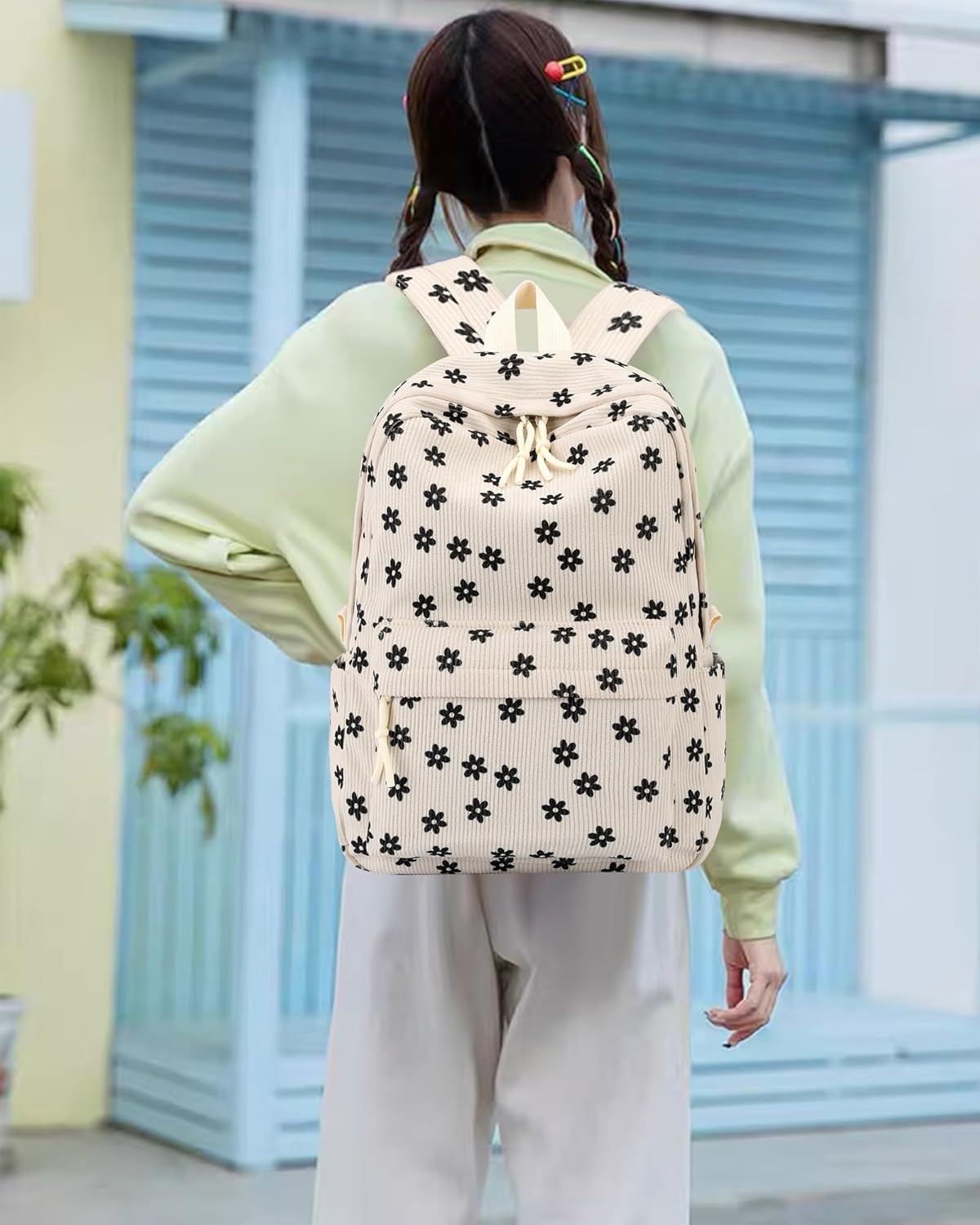 Backpack for Girls Boy Teen Corduroy Bookbags Elementary Middle High School Women Laptop Bag with Lunch Box Pencil Bag (Flower Black) - Image 8