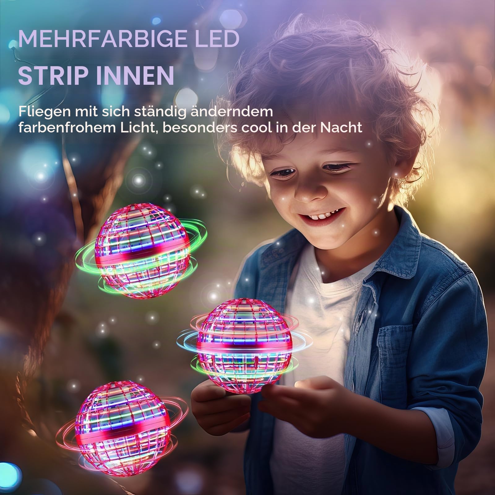 Fliegender Ball, Flying Orb Ball Hover Ball Handgesteuertes Bumerang Ball Spielzeug, Fliegender Fidget Spinner Mit Magischen Lichtern, Geschenke für Jungen Mädchen von 6-10 Jahren und älter (Rot)