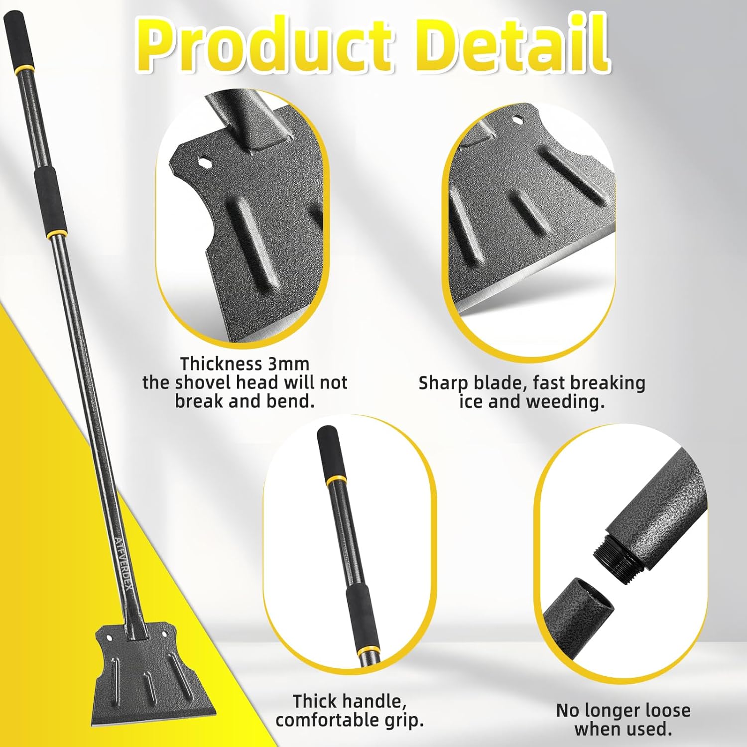 Garden Flat Shovel Scraper,59" Steel Handle Multifunctional Cleaning Shovel,Ice Chopper for Driveway,Weeding,Edging,Trenching,and Mud Scraping,As Well as Summer Lawn Maintenance