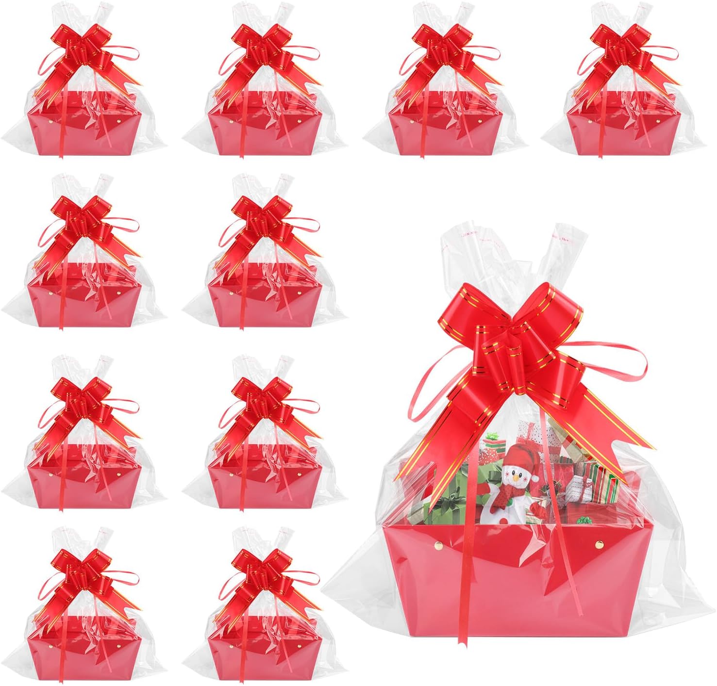 Yiksonyo 15-Pack Red Gift Baskets Empty, Kraft Gift Basket Kit with Bags & Bows, Large 10 x 6.5 x 4.3 inches Red Kraft Gift Basket for Christmas, Birthday, Wedding, DIY and More