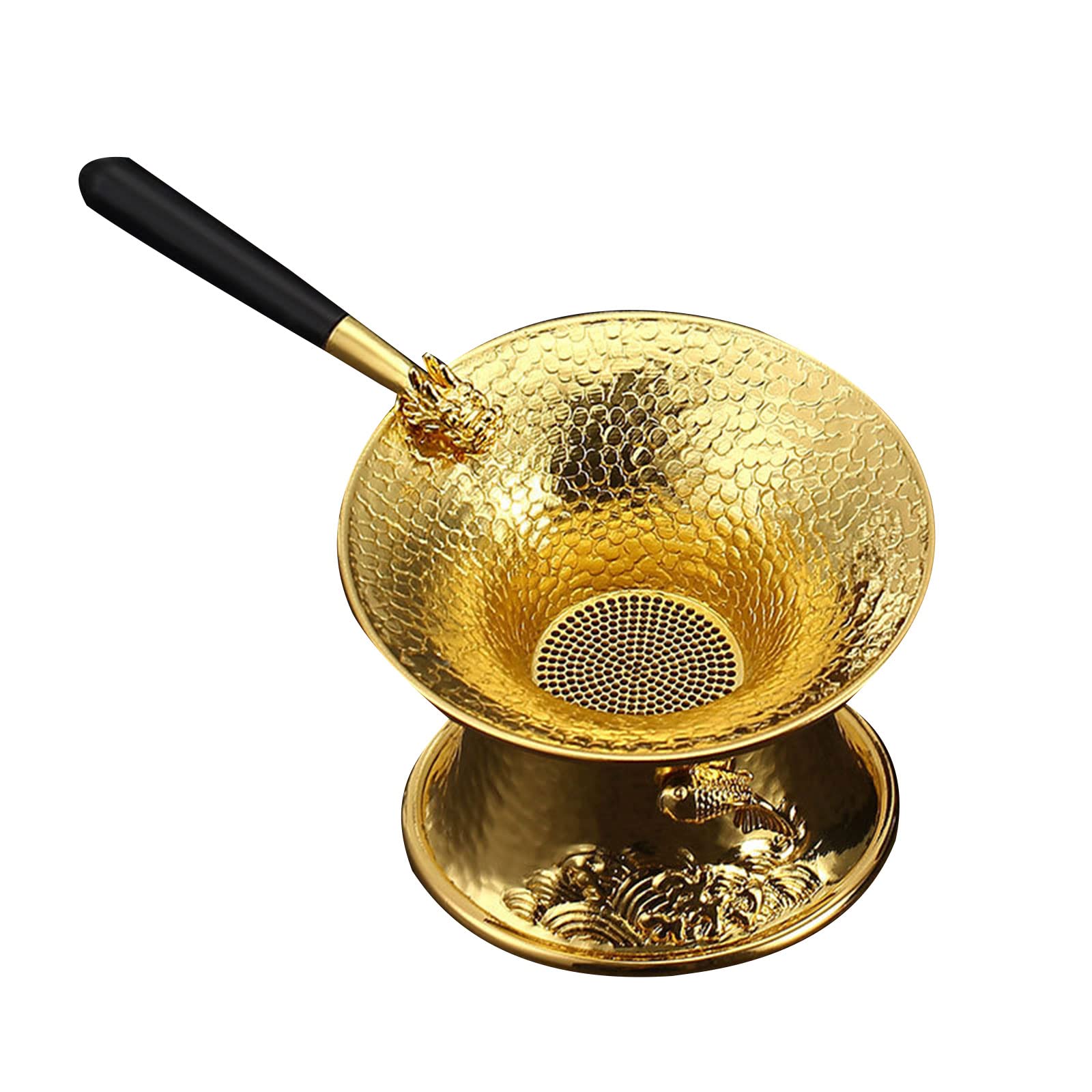 MALSSE Metal Tea Coffee Strainer with Base Portable Tea Filter Screen with Long Handle Scald-resistant Kitchen Tool Strainer with Black Handle Teapot Loose Spices Filter Kitchen Tool Gadget