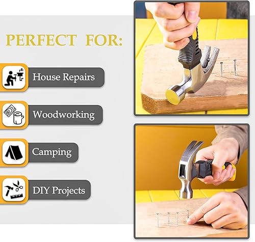 Miniatura 5 de Martillo de garra de 8 onzas (0.6 lbs), martillo de acero de alto carbono, mini martillo con mango antideslizante (1 unidad)