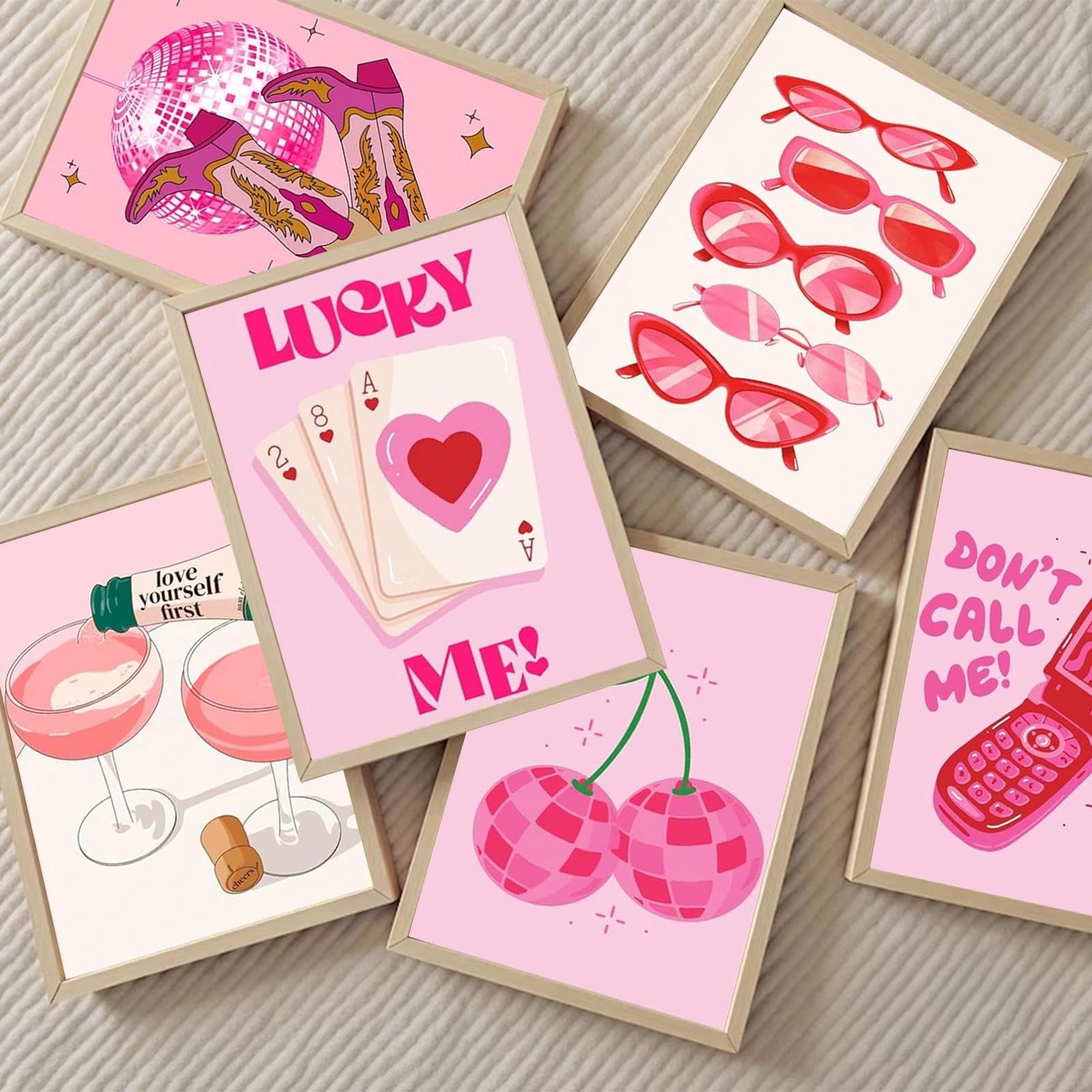 JATOK Malen-nach-Zahlen-Sets für Erwachsene, Malsets für Anfänger auf Leinwand, einfaches DIY-Acryl-Pigment-Zeichnen, Gemälde für Heimdekoration, rosa Trend, 20 x 30 cm (ohne Rahmen), 6 Stück