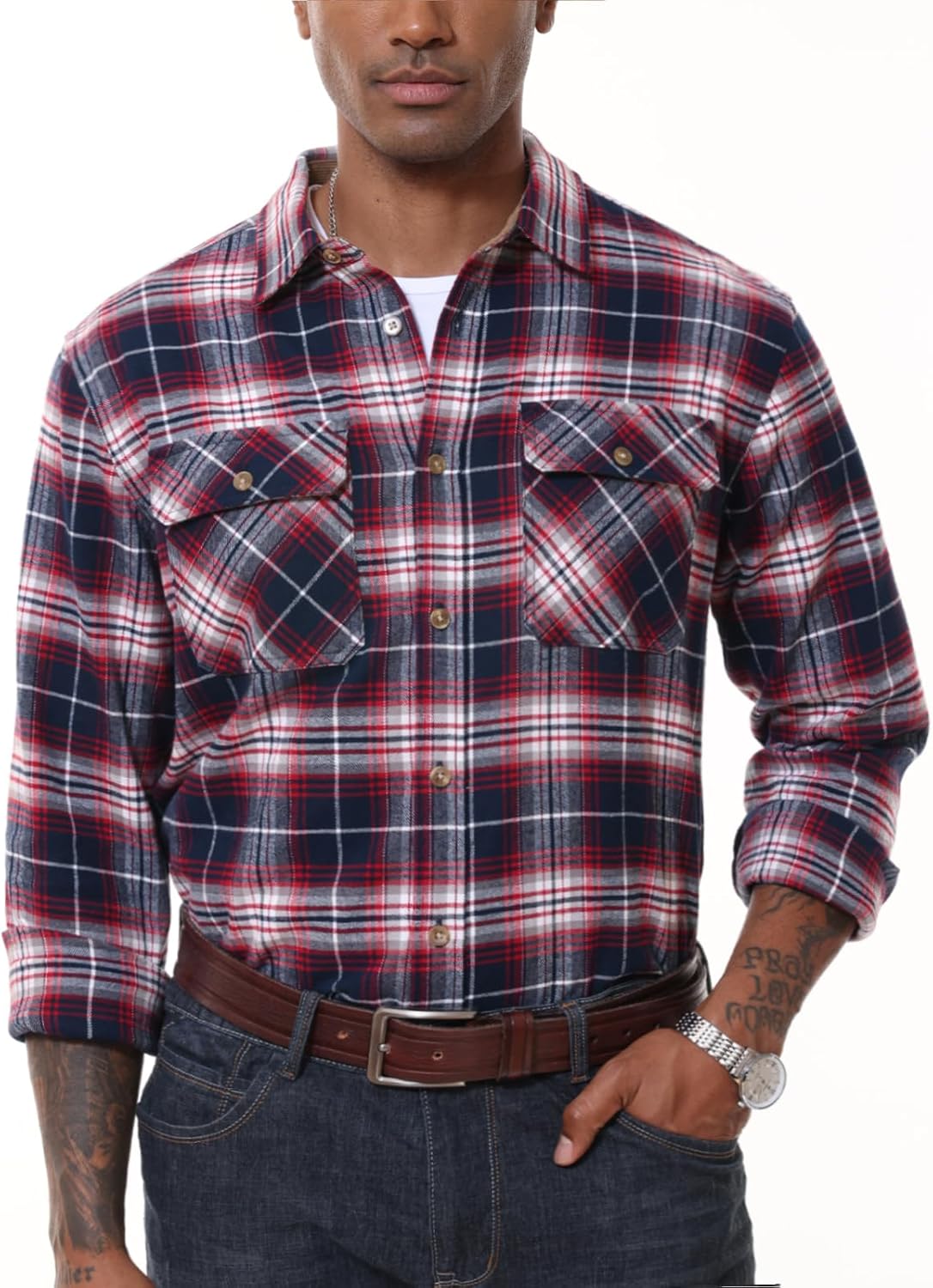 MAGNIVIT Flannel Shirt for Men Plaid Button Down Shirt Casual Lightweight Cotton Shirt with 2 Chest Pockets - Image 2