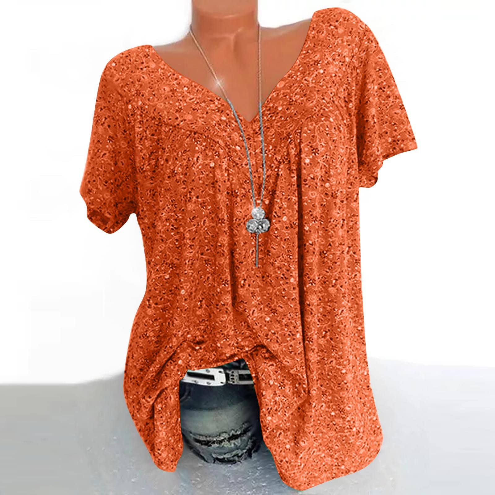 Top da donna elegante in pizzo, cuciture con scollo a V, camicetta a maniche corte, maglietta estiva, comoda, con stampa floreale, maglione per adolescenti, ragazze, camicette da donna