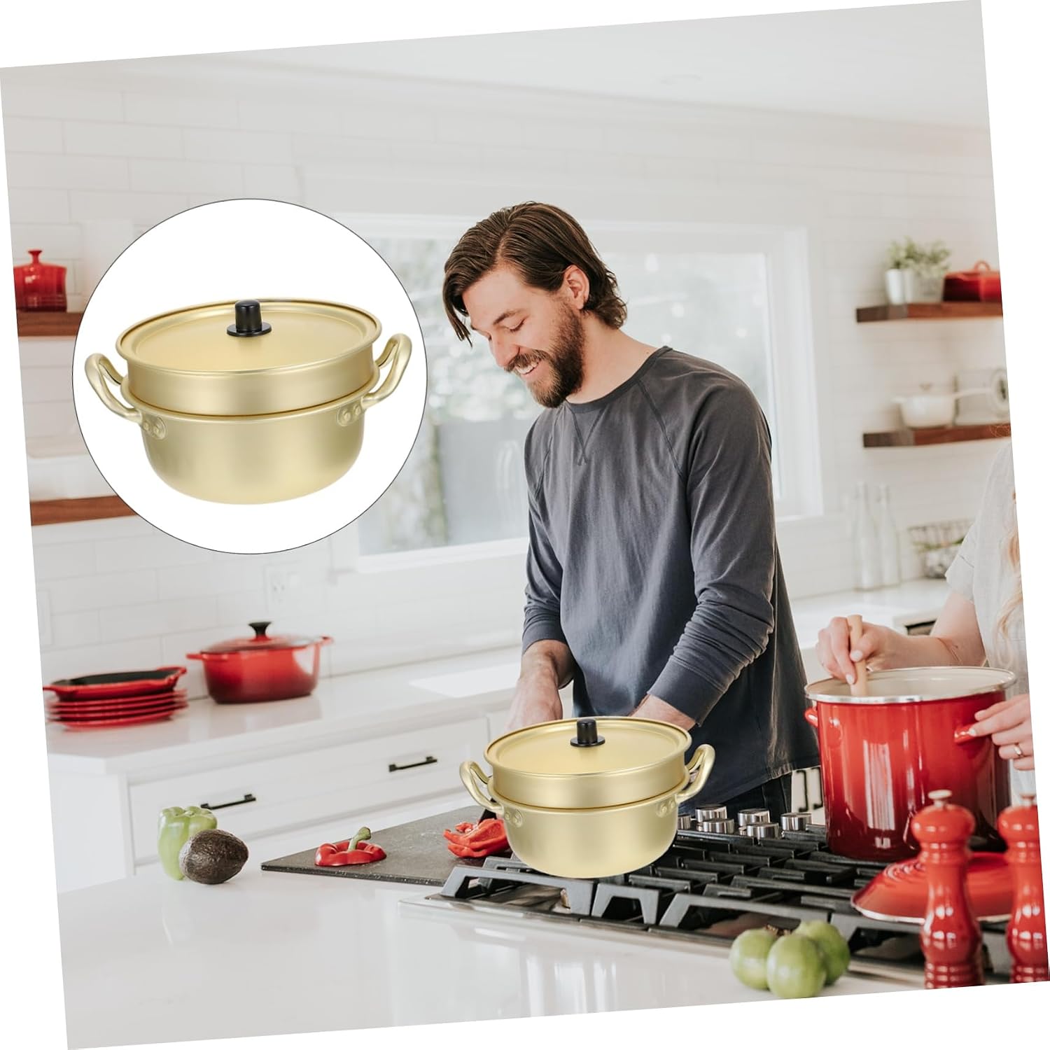 Alipis Multifunctional Steamer Cooking Steamer Hooded Soup Korean Soup Pot Stovetop Steam Cooker High Performance Pot Healthy Cookware