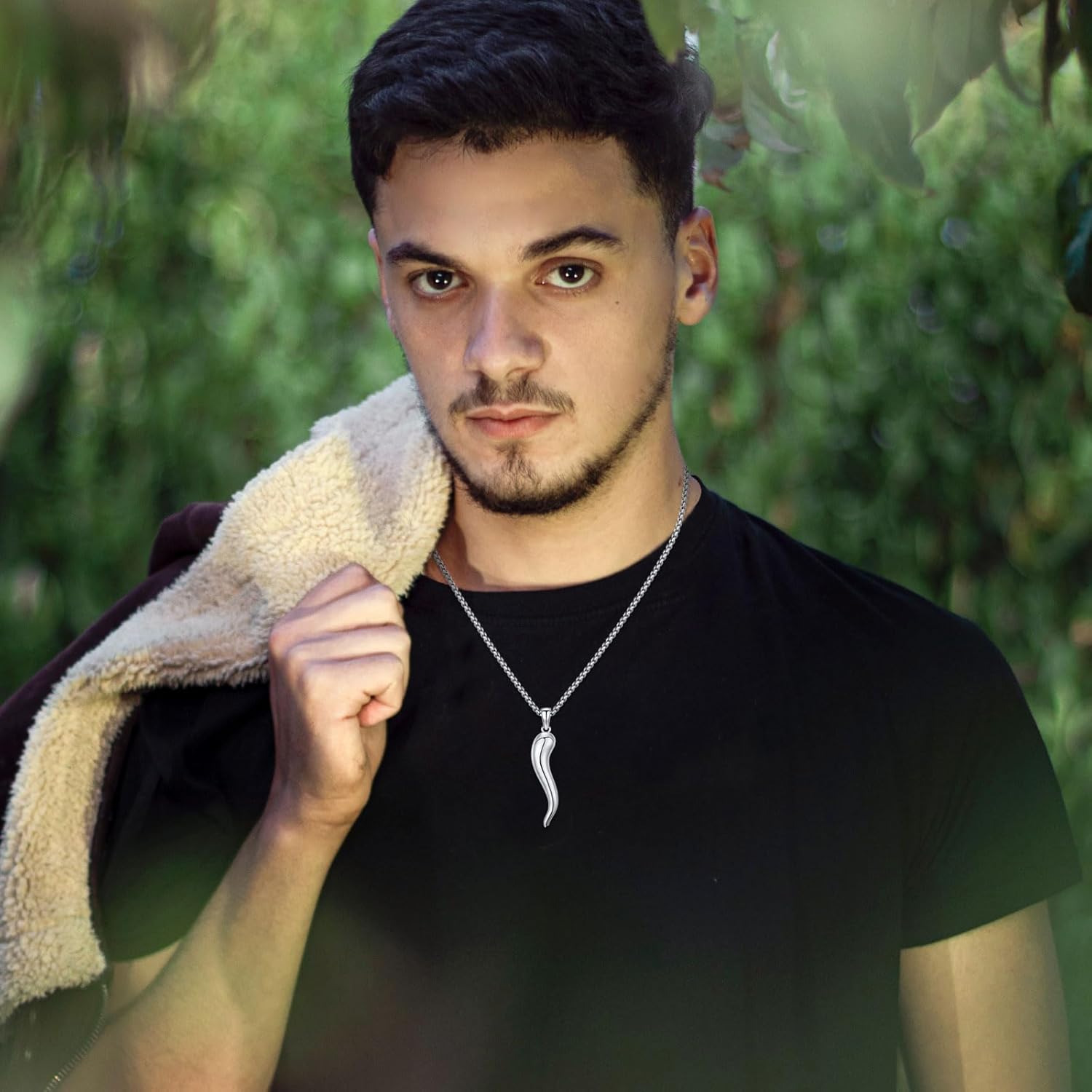 Italian Horn Necklace 925 Sterling Silver Gold Plated Lucky Protection Amulet Pendant Necklace with 1.5mm 22"+2" Rolo Chain Religious Jewellery Gifts for Men/Women - Image 3