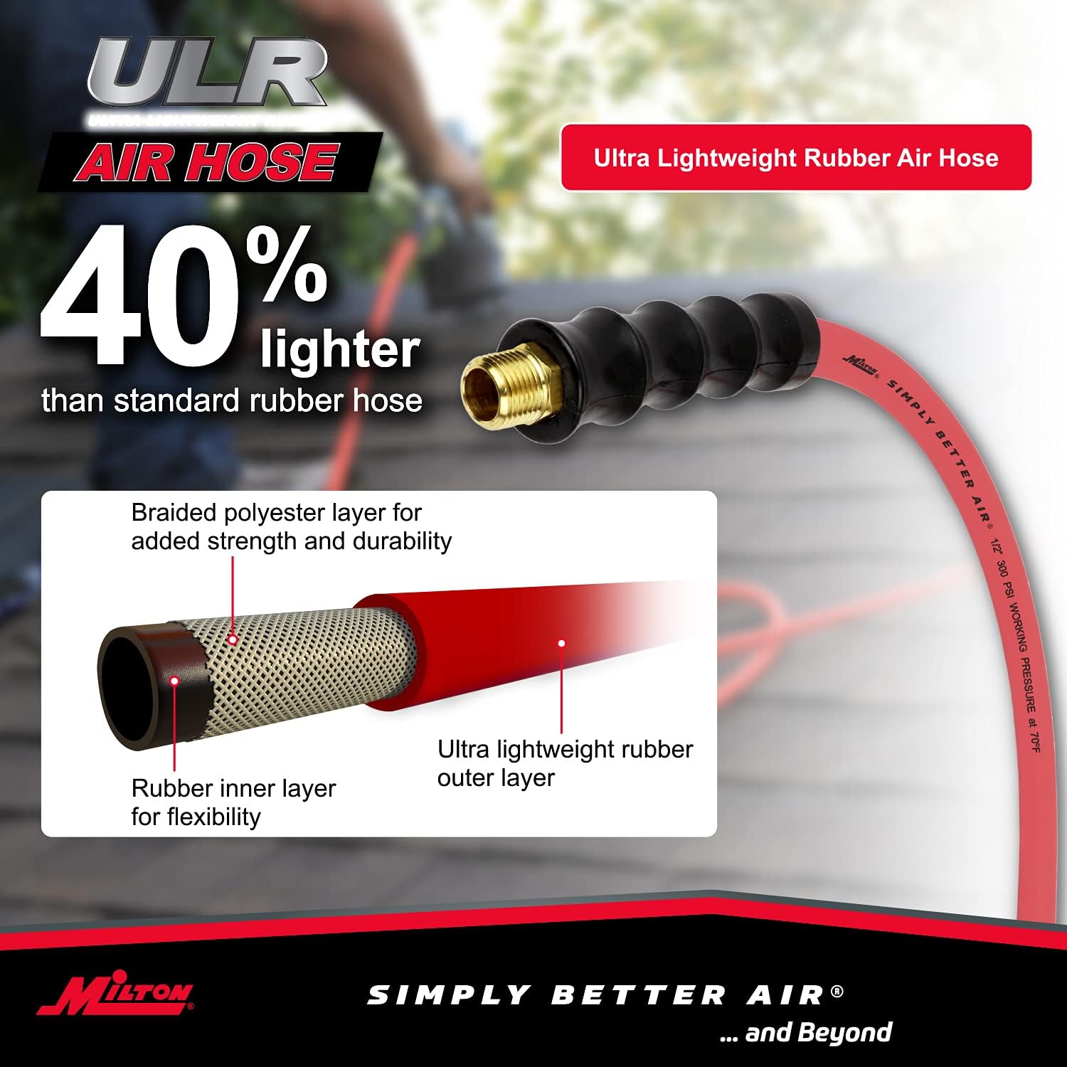 Milton ULR125038: 1/2" X 50' Ultra Lightweight Rubber Hose (W/ 3/8" Npt Ends)