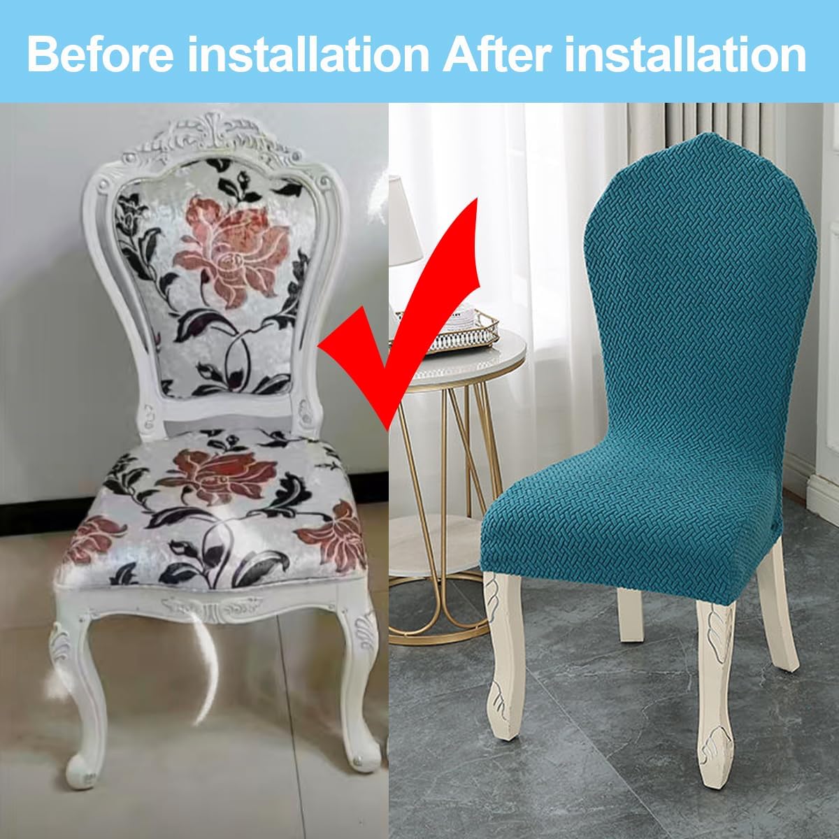 Round Back Dining Chairs Covers Set of 2/4 Upholstered Kitchen Chairs Slipcovers Modern Retro Wood Side Chairs for Dining Room/Living Room/Bedroom, Color 7, 2PCS