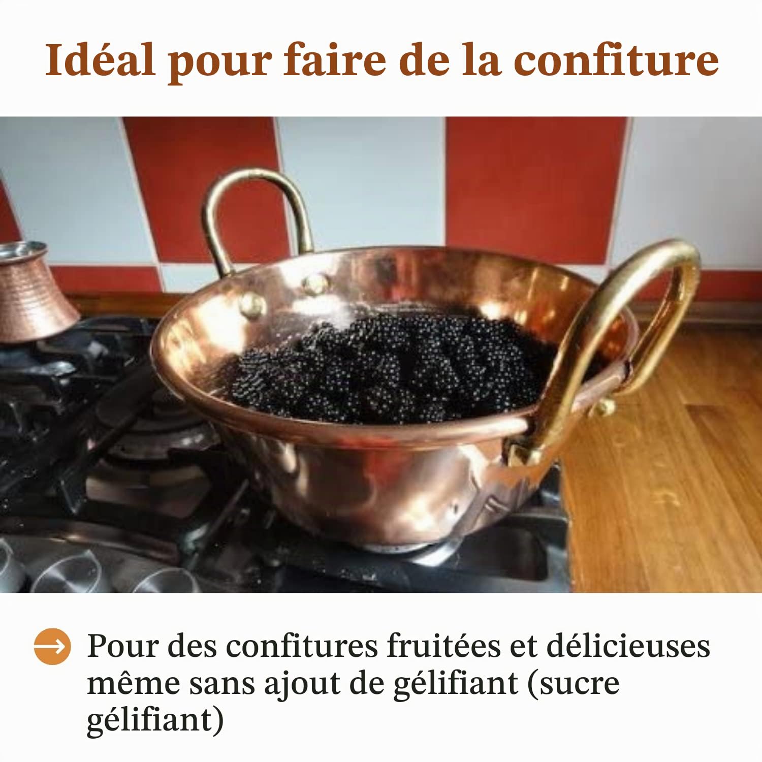 Bassine à confiture 26 cm en cuivre masssif