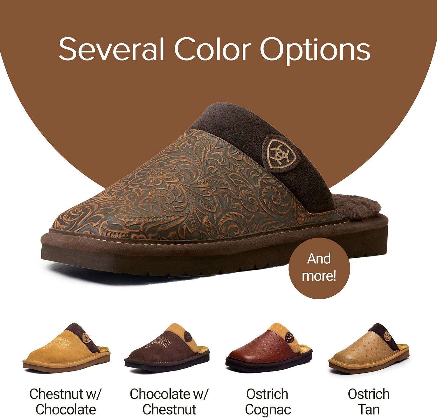 ARIAT Men's Silversmith Embossed Tooling Warm Soft Full-Grain Leather Square Toe Indoor Outdoor Slippers