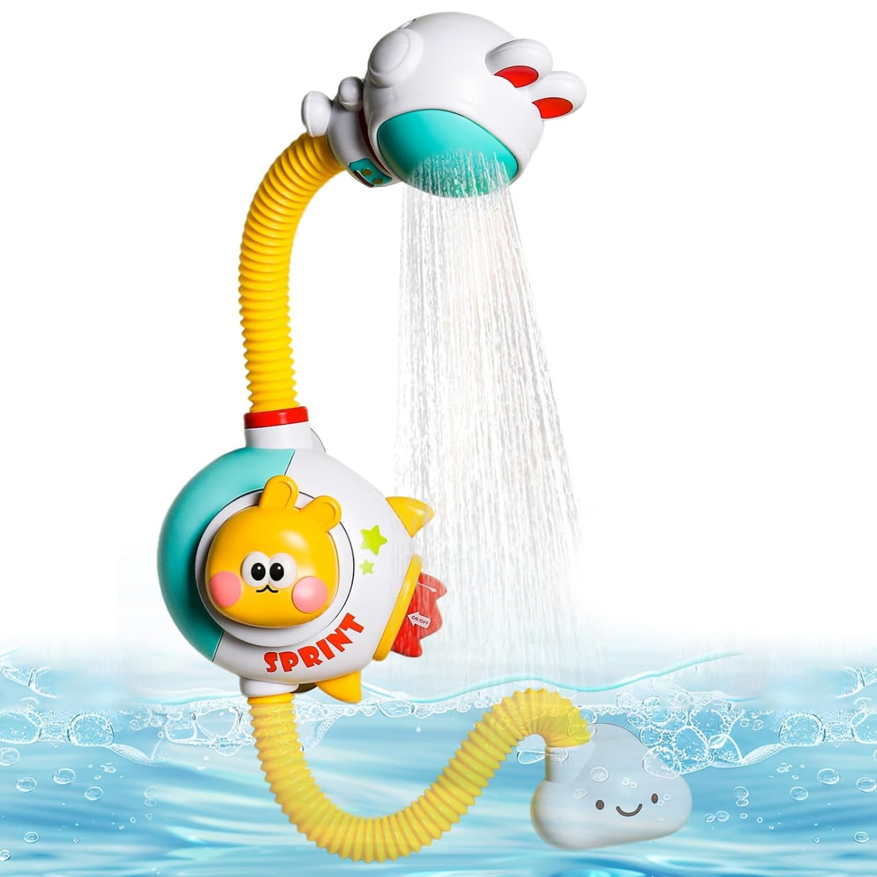 Giochi da bagno per bambini da 1 a 3 anni, Soffione doccia a forma di coniglio con batteria ricaricabile, Giochi da bagno per bambini da 3 5 anni, Modalità manuale e ricaricabile, Sciacquatrice del