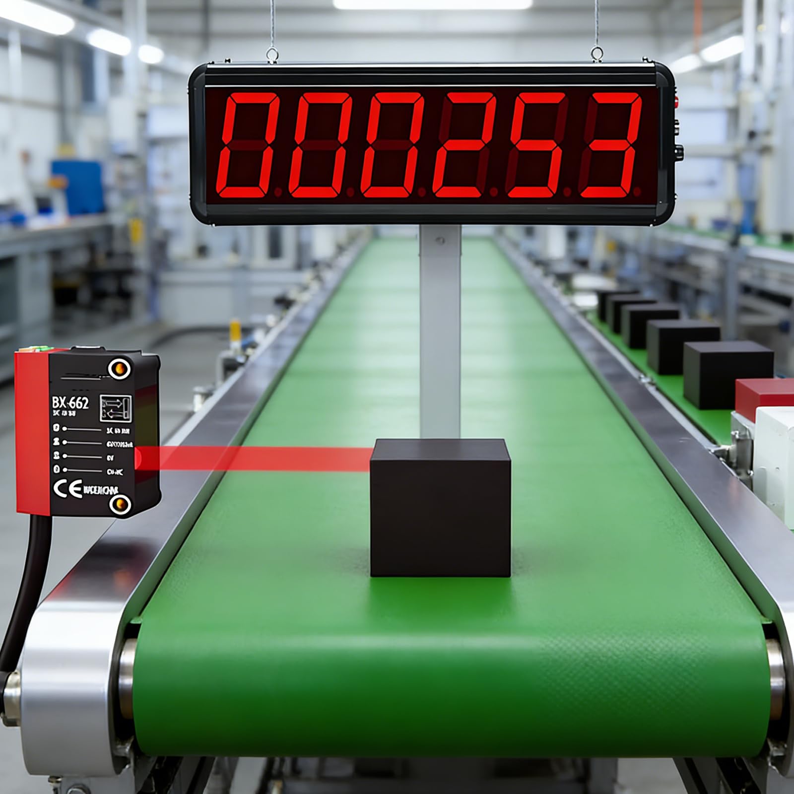 6-cyfrowy licznik przenośników LED, pamięć wyłączania, wykrywanie 30-300 mm, montowany na ścianie do linii produkcyjnej