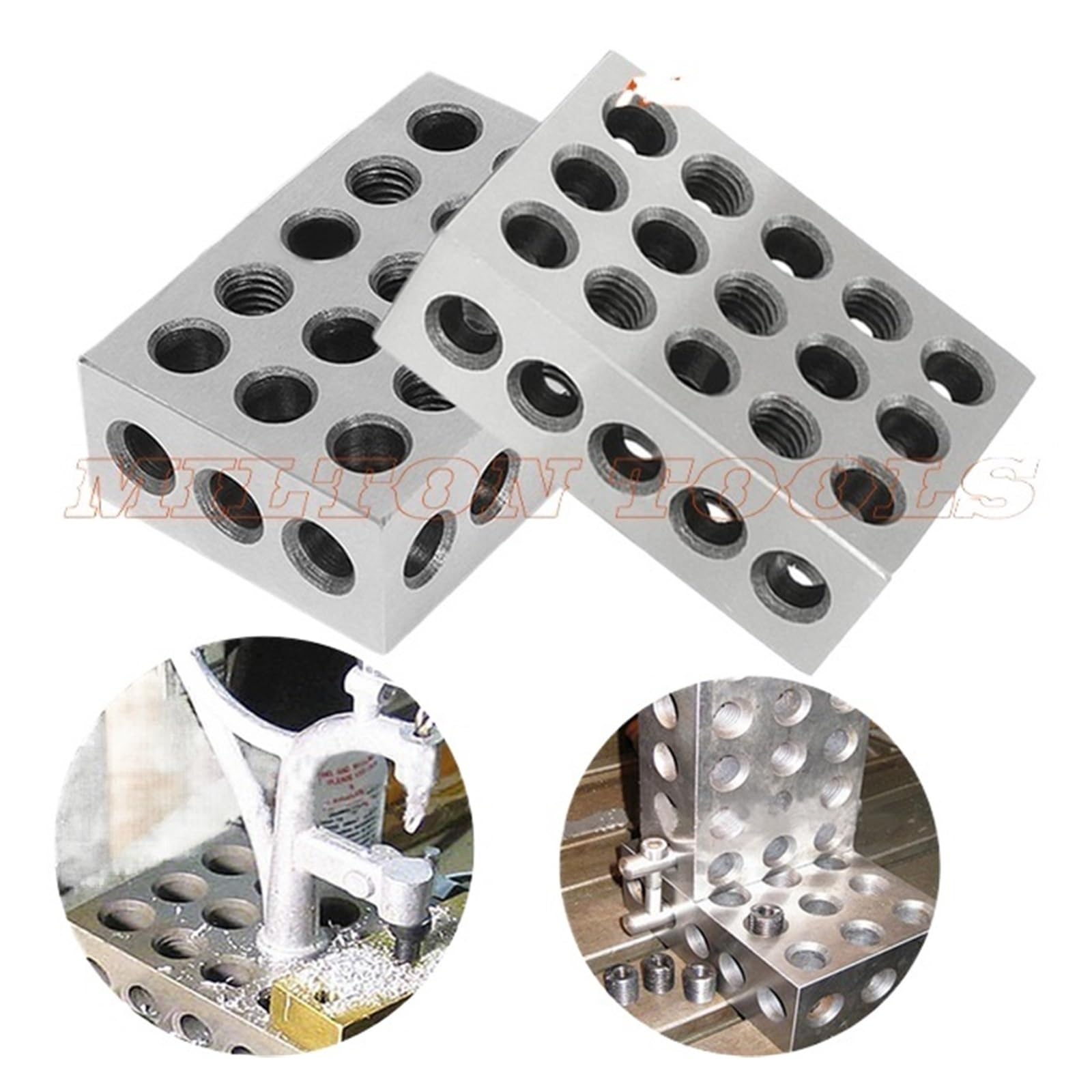 2 blocchi in acciaio temprato da 1-2-3" 0,0001" Precisione abbinata Machinist 123 Strumento di fresatura 23 fori 25-50-75mm Blocco calibro per officina meccanica(1-2-3")