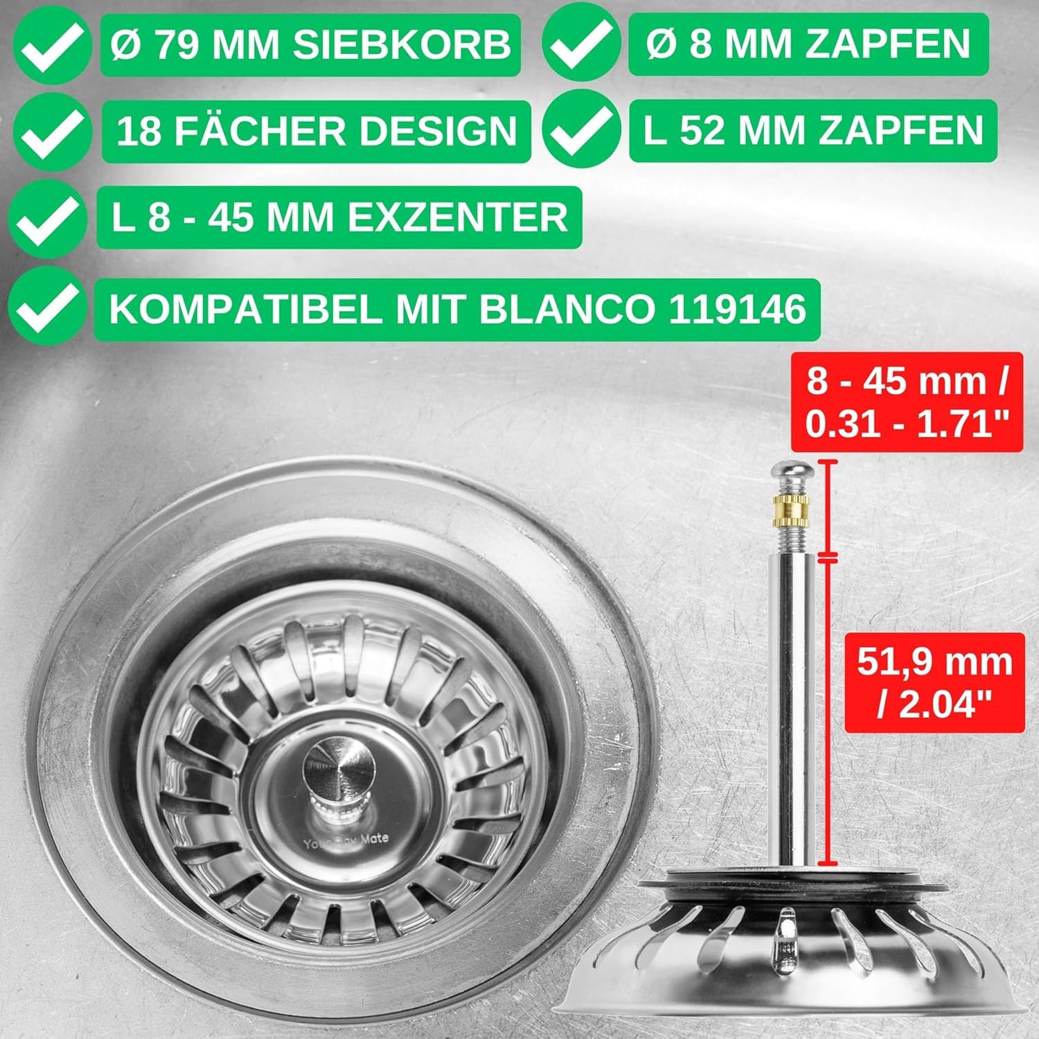 Tappo filtro per Lavello da Cucina, tappo di scarico per filtro addensato da cucina in acciaio inossidabile, Filtro per Lavello Cucina - Acciaio Inox - Non si Intas (Diametro: 83 mm