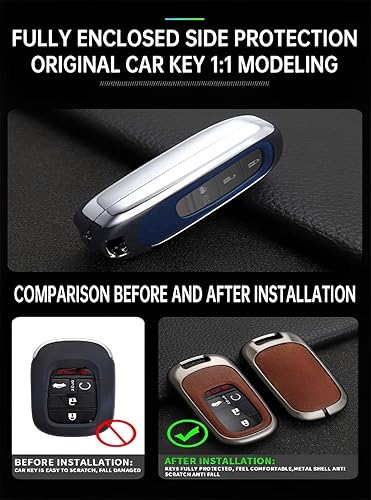 Miniatura 3 de Funda de metal para llavero Honda, llavero de protección compatible con Civic Accord CRV HRV Odyssey Sport 2022 2023 (P-HONAqh-negro), Negro -