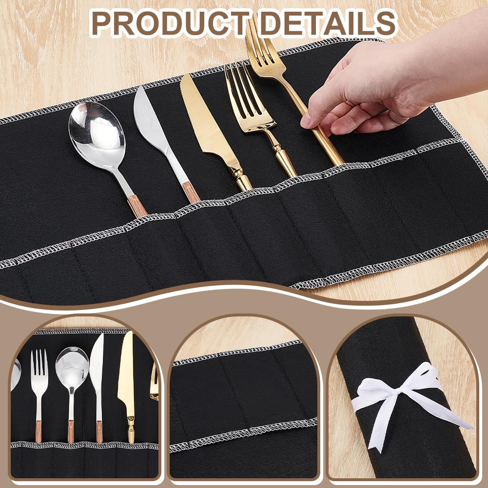arricraft 15 Stück Anlaufschutz Aufbewahrungsbeutel Für Silber Besteck Organizer Aus Filz Mit Weißem Band Für alle Küchenbesteck Utensilien Und Teelöffel (9.52x19.68(5) cm)