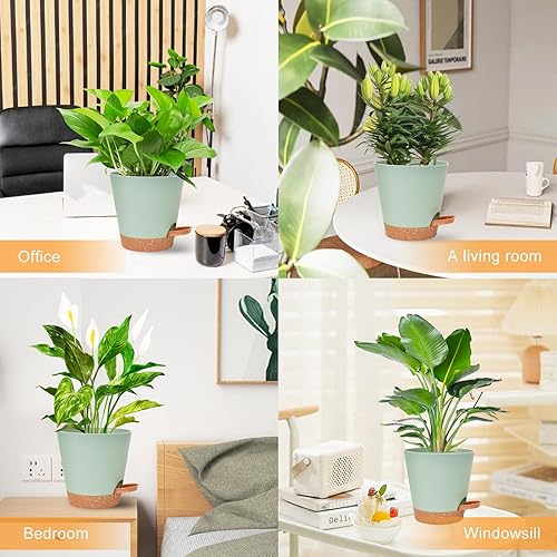 Miniatura 6 de Macetas para plantas de interior de 76.565.55 pulgadas, macetas de riego automático con agujeros de drenaje y platillos, paquete de 5 macetas