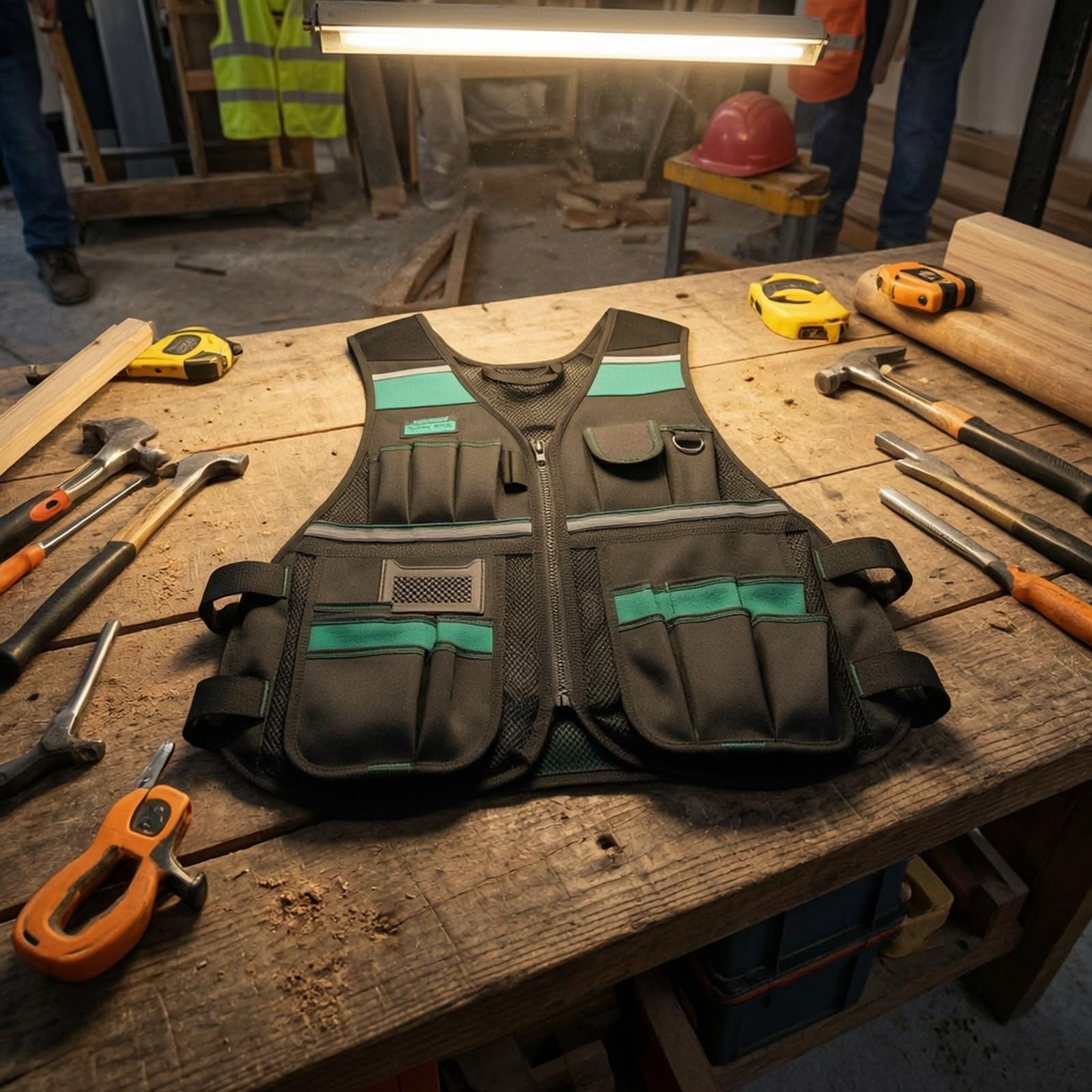 Gilet da Lavoro Durevole Abbigliamento Inserti in Re Traspiran, a Mani Libere, Gilet con Organizer per Piccole Parti, Cantiere, Officina, Manuntori, Stile A