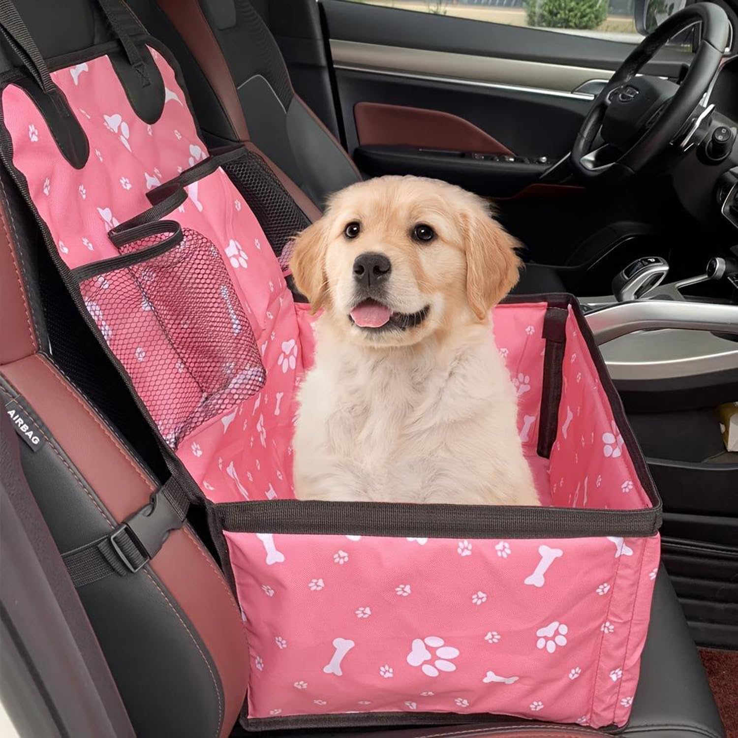 1 asiento de seguridad para mascotas con bolsillos de almacenamiento, a prueba de arañazos, duradero, asiento delantero de coche para pequeño a mediano, 37 x 55 cm (negro) — view 9