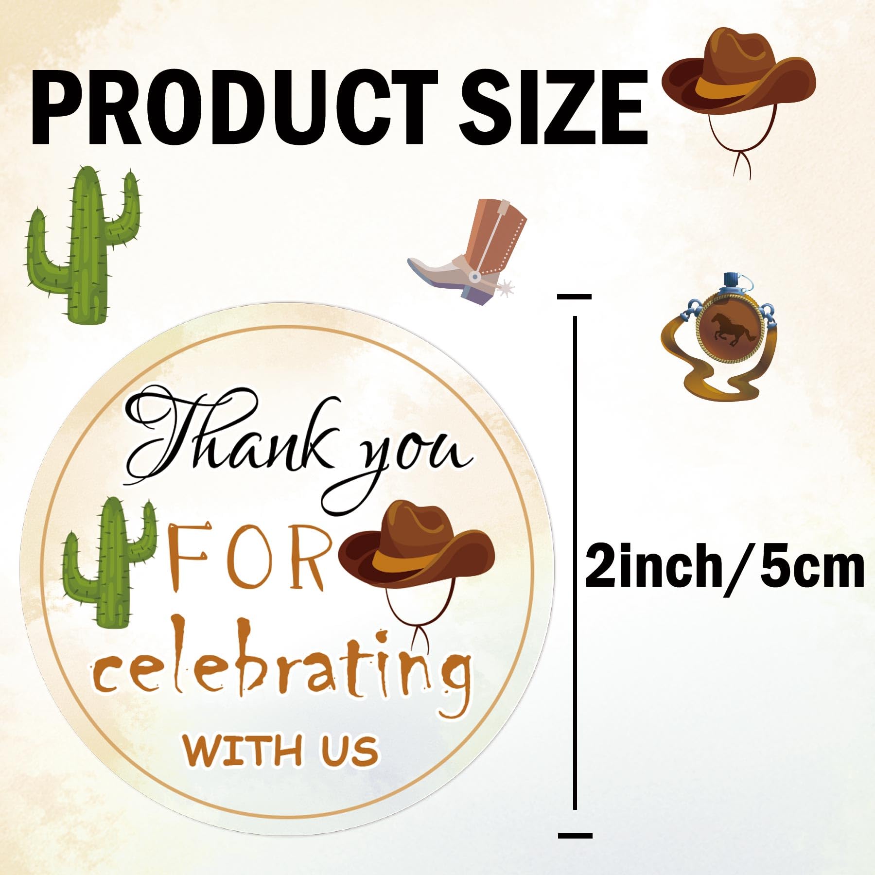 Little Cowboy Thank You Stickers - 2 Inch Round Western Party Labels, 40 Pack (Blue)
