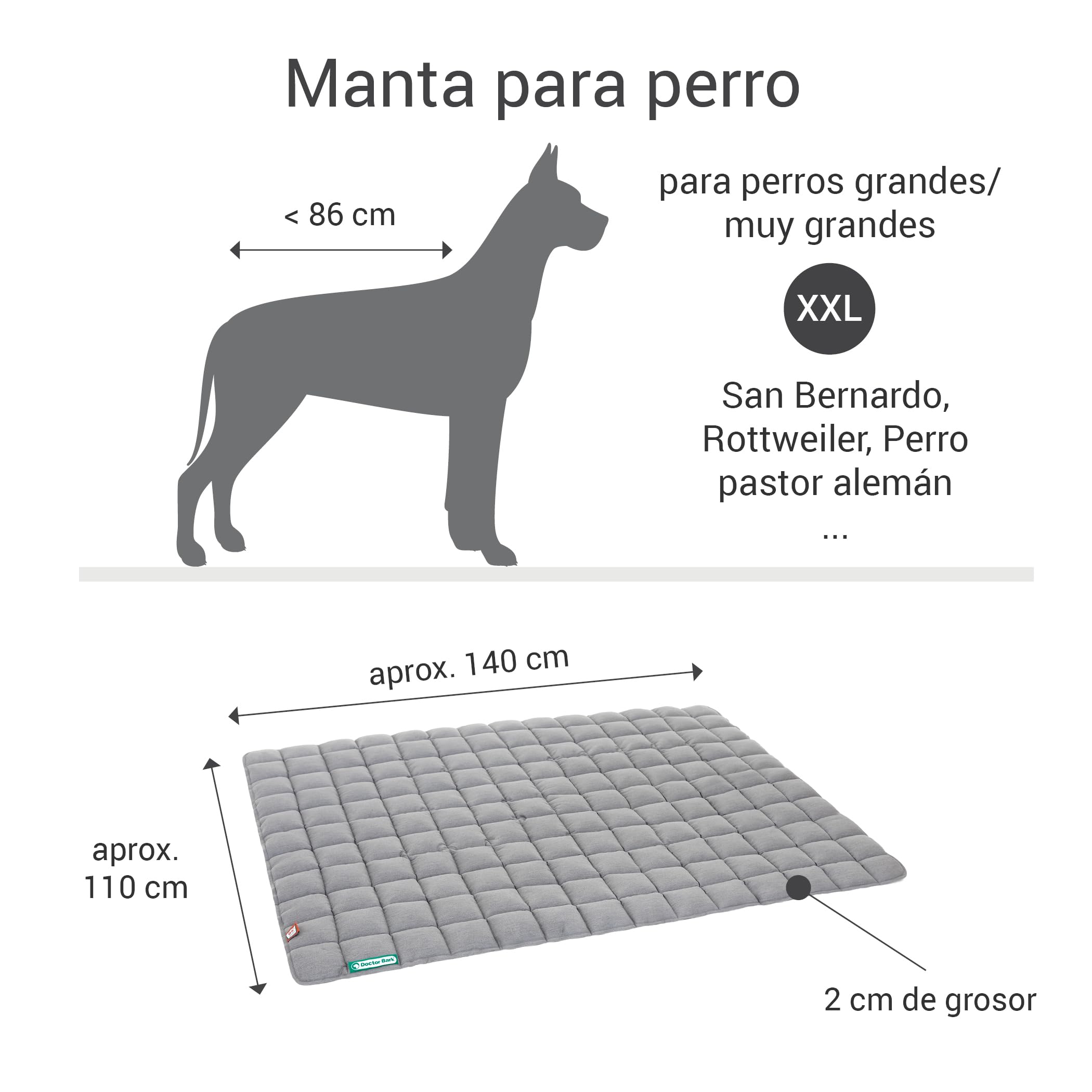 Doctor Bark Manta, Perros Grandes/hundematte, Gris Claro, para alérgicos, antiarañazos, Transpirable, Estable, Resistente, Apto para Lavadora y Secadora. – Lavable a 95 °C – Tamaño a Elegir