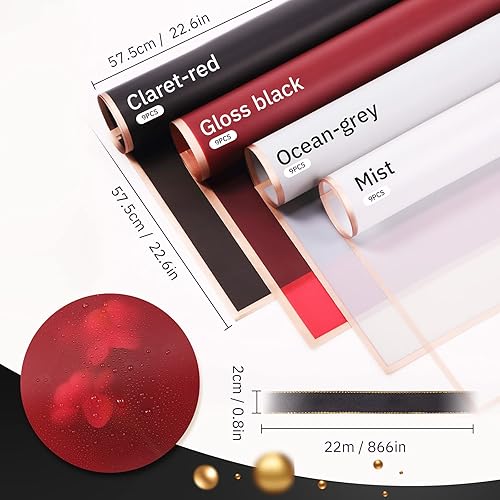 Miniatura 2 de Tenare 36 piezas de papel de regalo de flores impermeables esmerilado para ramo y cinta de satén de doble cara de 50 yardas para suministros de ramo