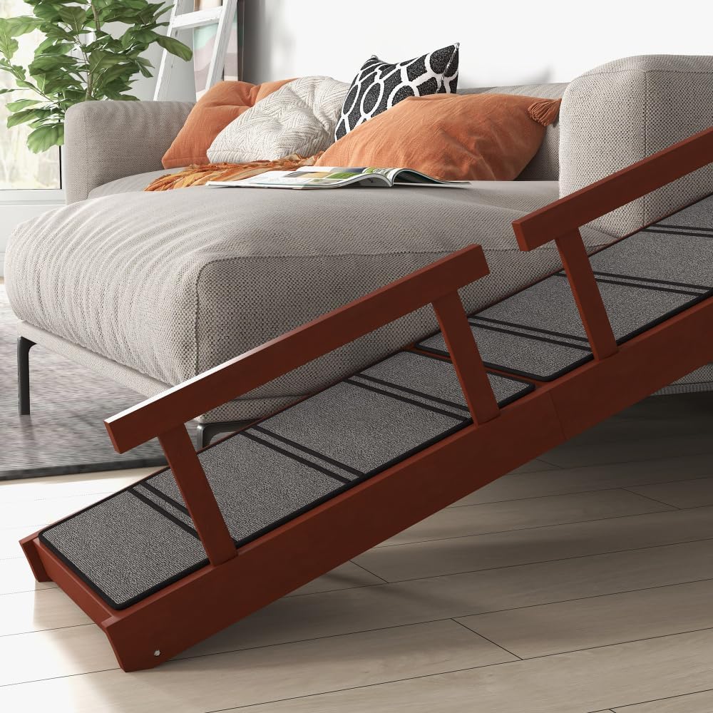 Wooden Dog Ramp with Removable Guardrails, 60" Long, Brown and Gray