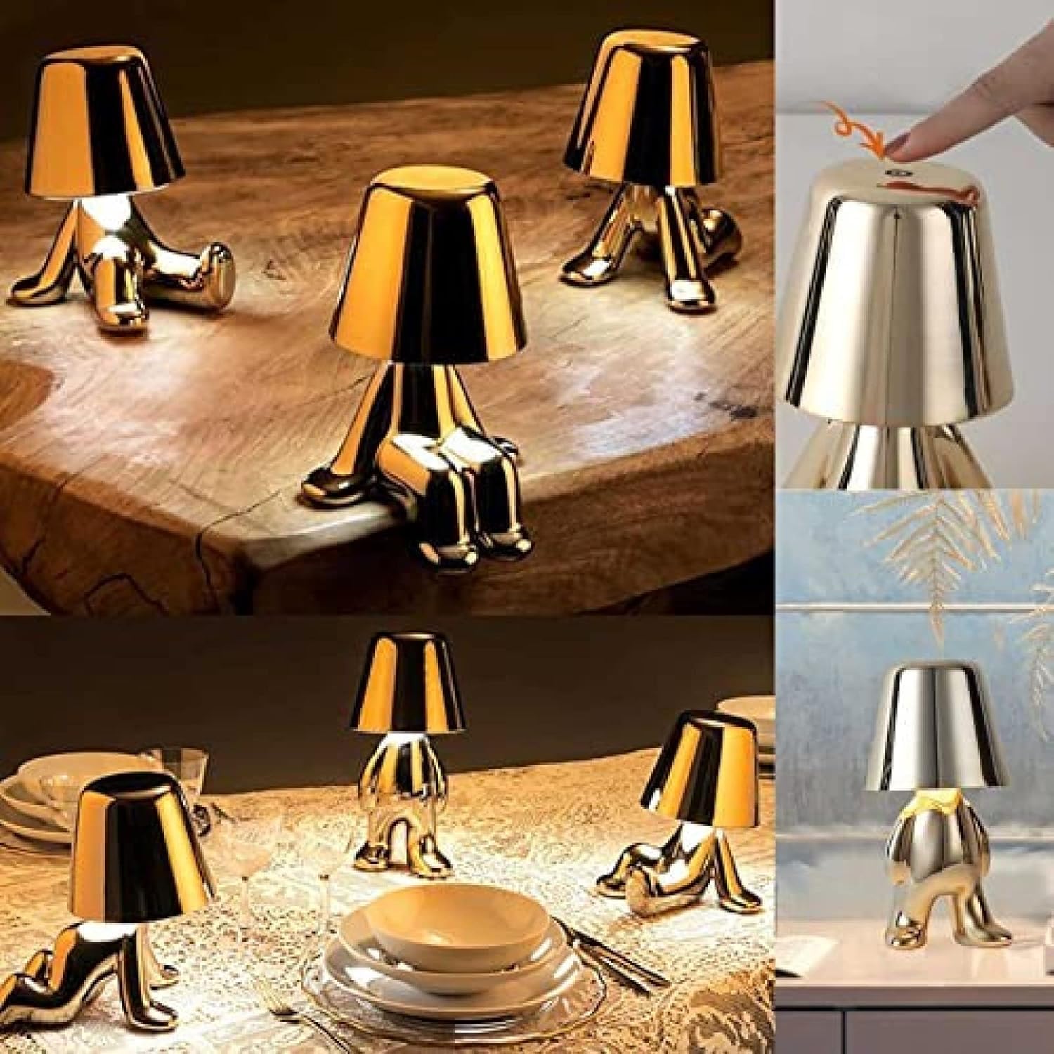 Lampka Nocna Sterowana Dotykiem, Kreatywna Lampa Biurkowa Led Golden Man Z Portem Usb, 3-poziomowa Jasność, Lampa Nocna Thinker Do Sypialni, Biura, Salonu, Domu I Biura