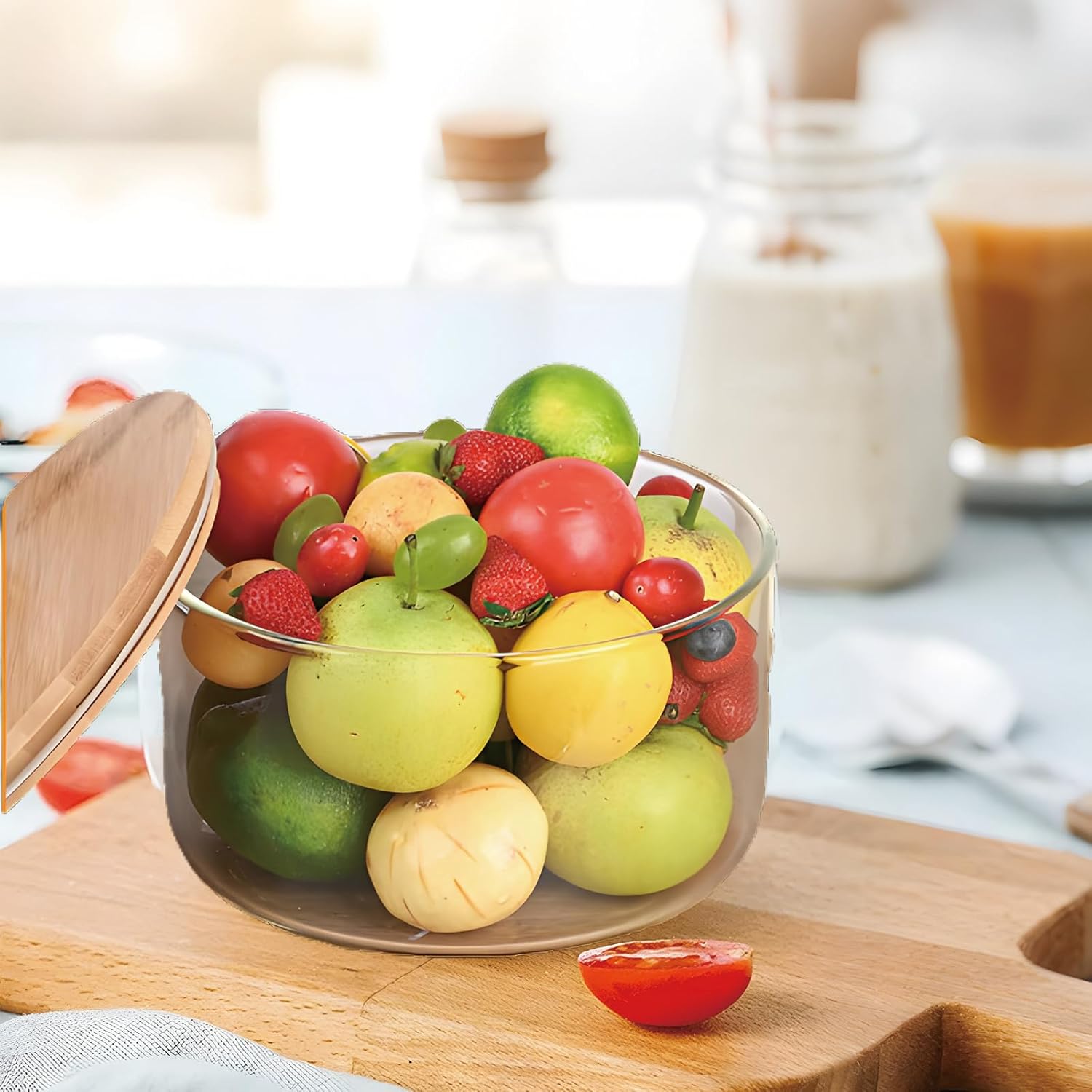 10 inch Large Salad Bowl, Trifle Bowl Glass with Sealed Lid, Versatile Mixing and Serving Bowl for Laying Ice Cream,Cake,Cupcake,Salad,Fruit,Baking,Dessert and Party Diy, Microwave Safe