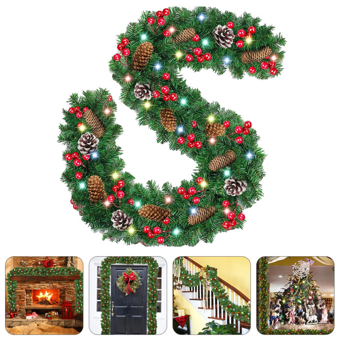 GALPADA Ornamento Rattan Luminosa da Appendere per Porta Decorazione Natalizia con Luci LED Addobbo Creativo per Casa Negozi e Bar Effetto Visivo Unico e Atmosfera Festiva