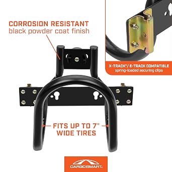 CargoSmart Motorcycle Wheel Chock Connects to X-Track and E-Track Systems Fits Up to 7 Wide Tires