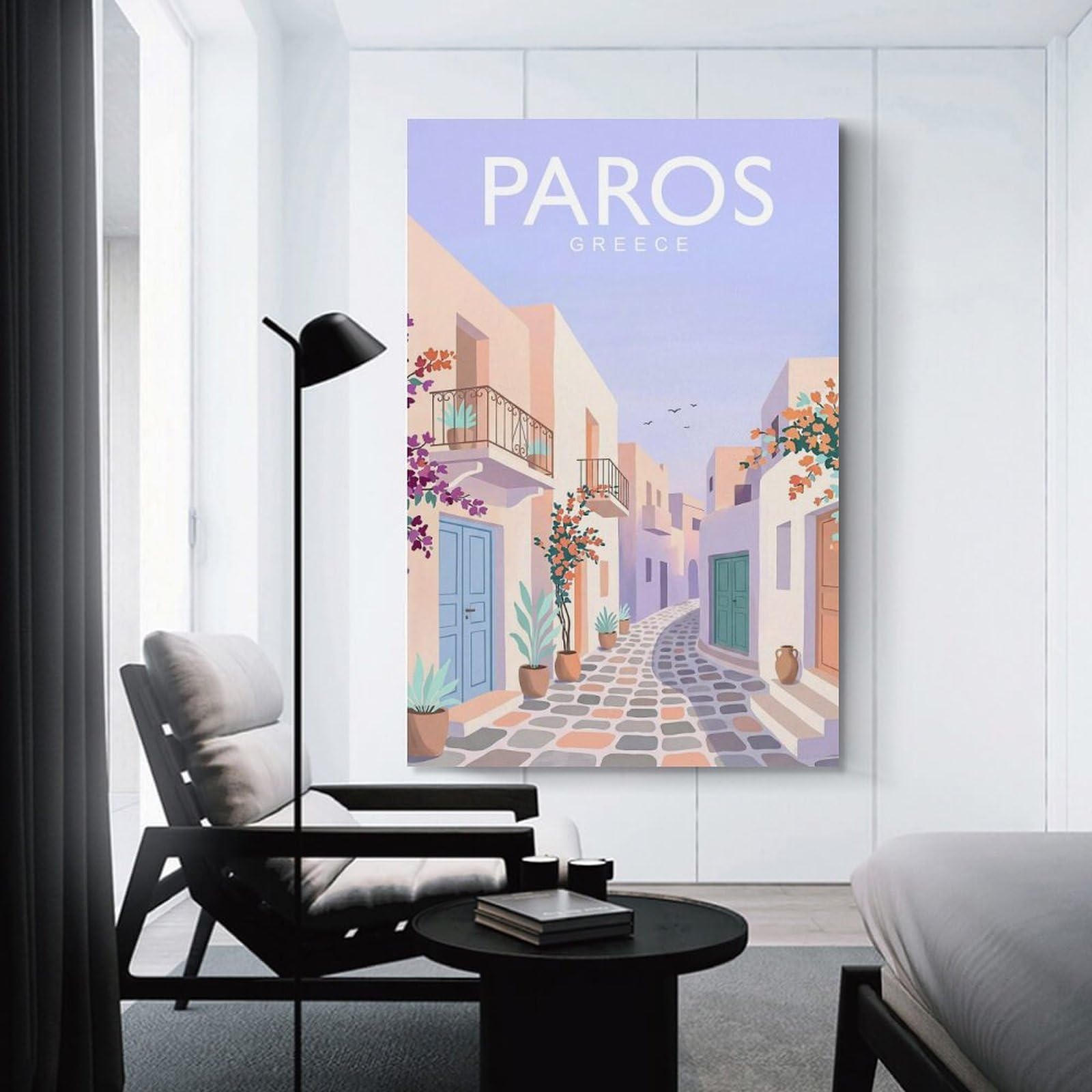 Junmoney Paros Greece Wall Art Print, 20x30inch(50x75cm), for Entrance Spaces, Stair Walls Or Halls, Home Artwork for First Impressions
