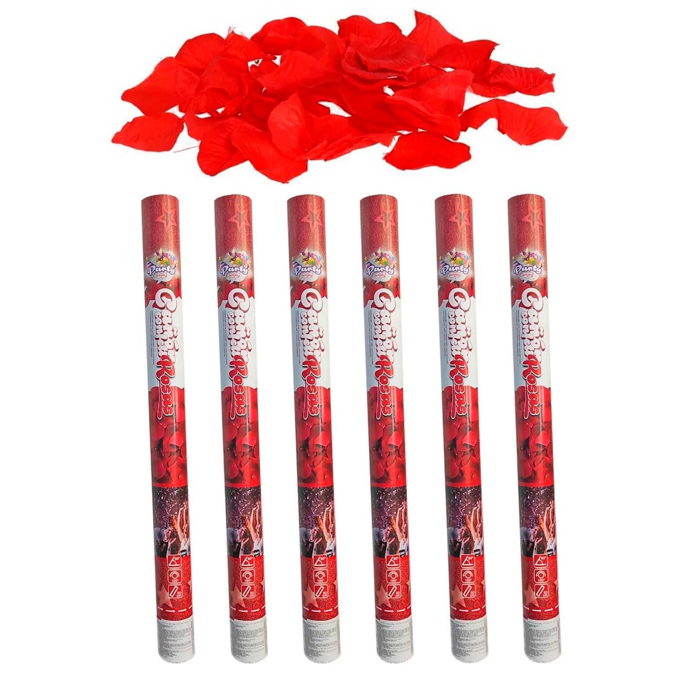 Tradineur - Pack de 6 cañones de confeti de aire comprimido, popper, cracker de confetti, cumpleaños, bodas, fiestas, celebraciones (Pétalos de rosa - 60 cm)