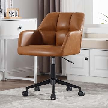 chairus Silla Escritorio de PU Silla de Oficina Moderna Altura Ajustable, Silla Computadora Ocio con Ruedas para Recepción/Despacho, Marrón