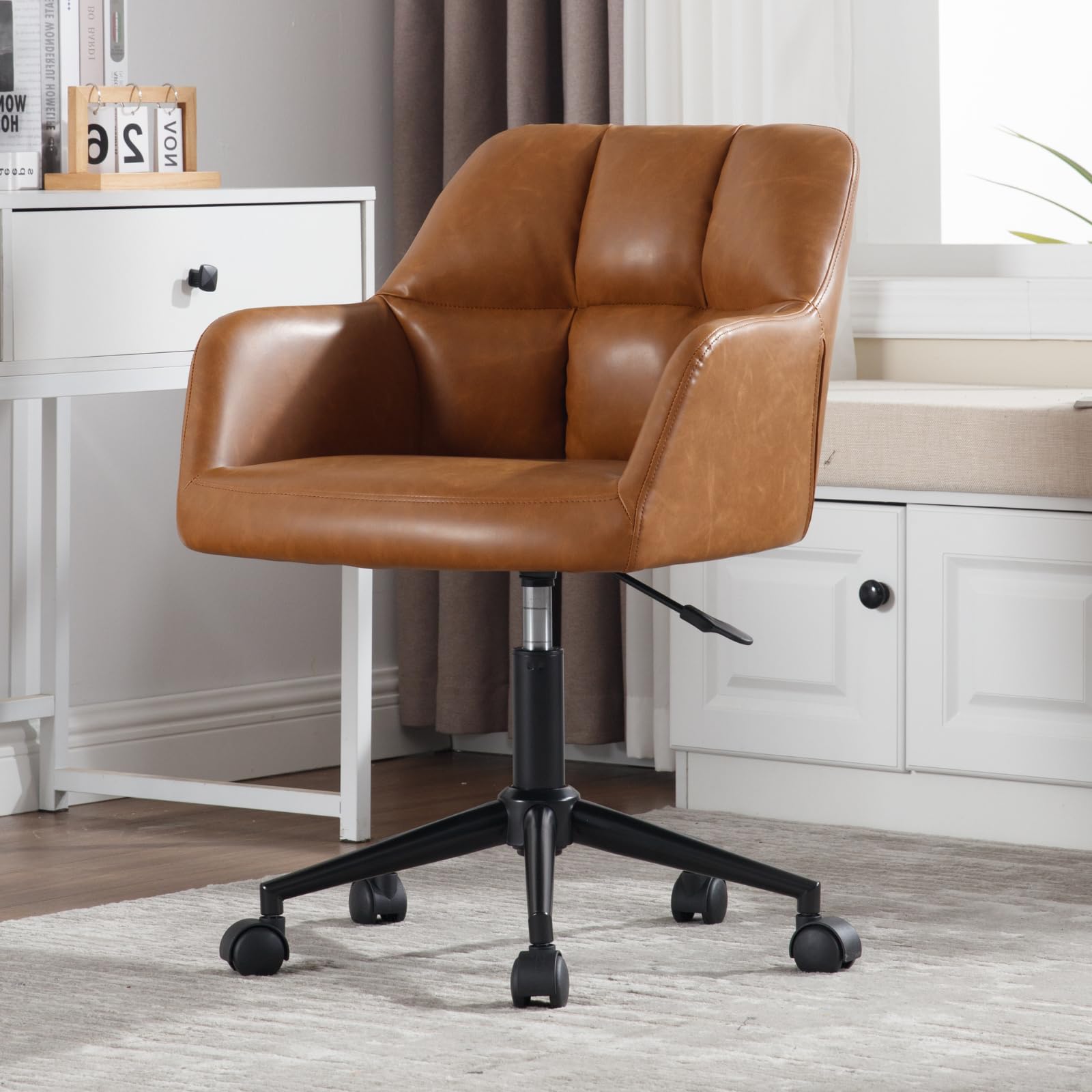 chairus Desk Chair Adjustable, Office Chair Swivel Accent Chair, Brown